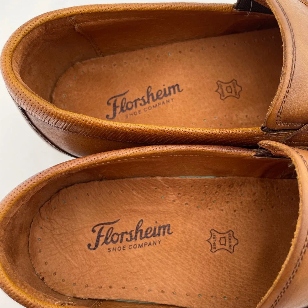 Florsheim Men Leather Rucci Penny Loafers Dress Shoes Cognac 11 EEE Wide Fit NEW